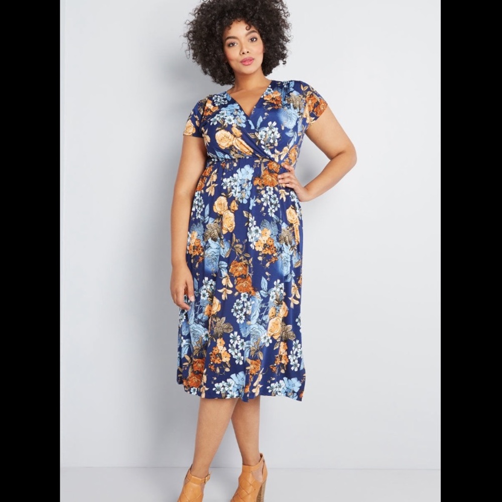 ModCloth blue floral midi dress XL plus size